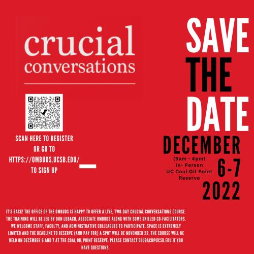 Save the date flyer promoting Crucial Conversations.
