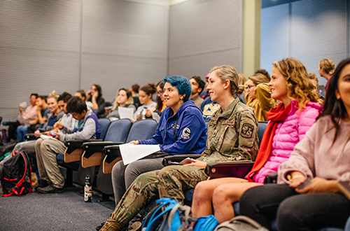 photo of assorted students seated in a lecture hall